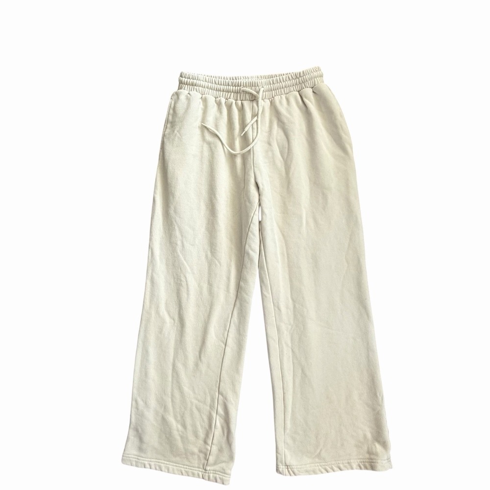 White Fox M Womens Wide Leg Lounge Tracksuit Thick Sweatpants Trousers Beige